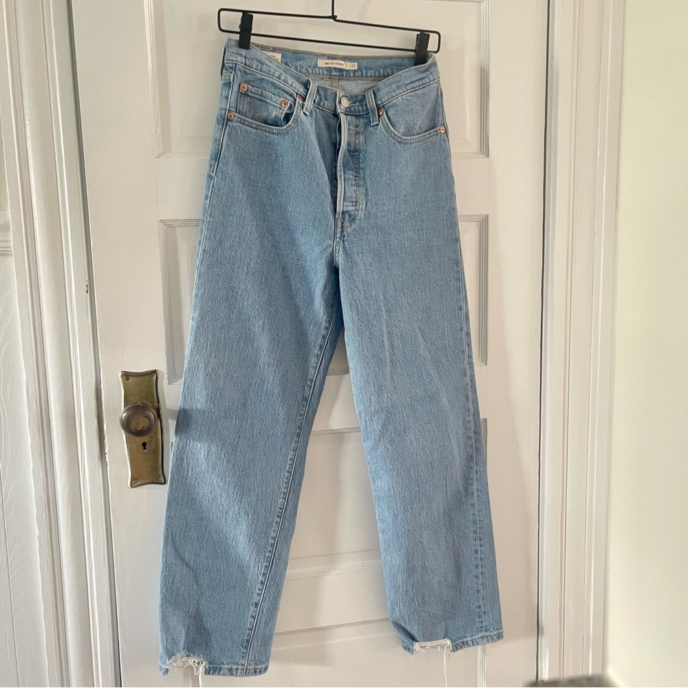 Levi’s Ribcage Straight Denim Jeans, Light Wash, Raw Hem